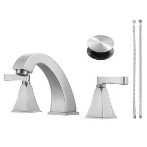 8 in. Widespread Deck Mounted Double-Handle Bathroom Faucet with Pop-up Drain Assembly in Brushed Nickel
