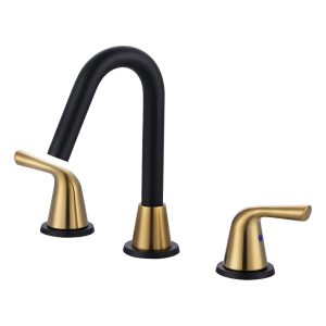 High -Arc 8 in. Widespread Double Handle Bathroom Faucet in Brushed Gold and Black