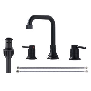 8 in. Widespread 2-Handle Bathroom Faucet with Pop Up Drain, 3-Hole Bathroom Sink Lavatory Faucet in Matte Black